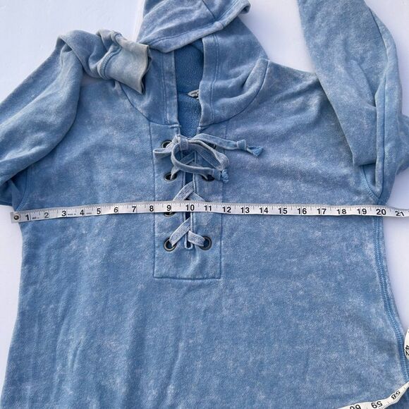 American Eagle Outfitters Women's Blue White Washed Lace-up Front Hoodie SZ S - Picture 10 of 14
